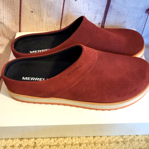 Merrell Shoes - Merrell "Juno" Burgundy Plush Suede Wool Fleece Lined Comfort Sole Clogs Size 8